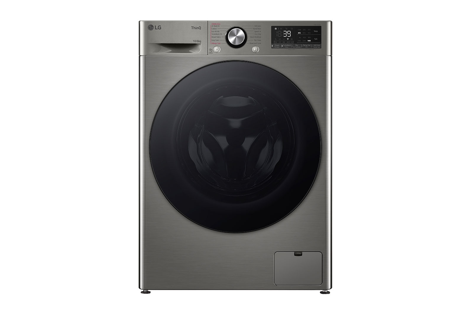 LG 10 kg / 6 kg Kombinert vaskemaskin/t?rketrommel(Platinum Silver) - Steam, Energiklasse A/D, TurboWash?360, AI DD?, Smart Diagnosis? med Wi-Fi, Front View, CV94V7S2QN