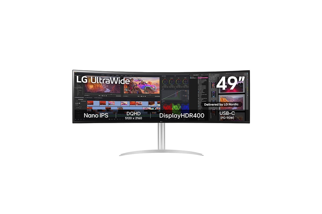 LG UltraWide Dual QHD Skjerm, visning forfra, 49WQ95C-W