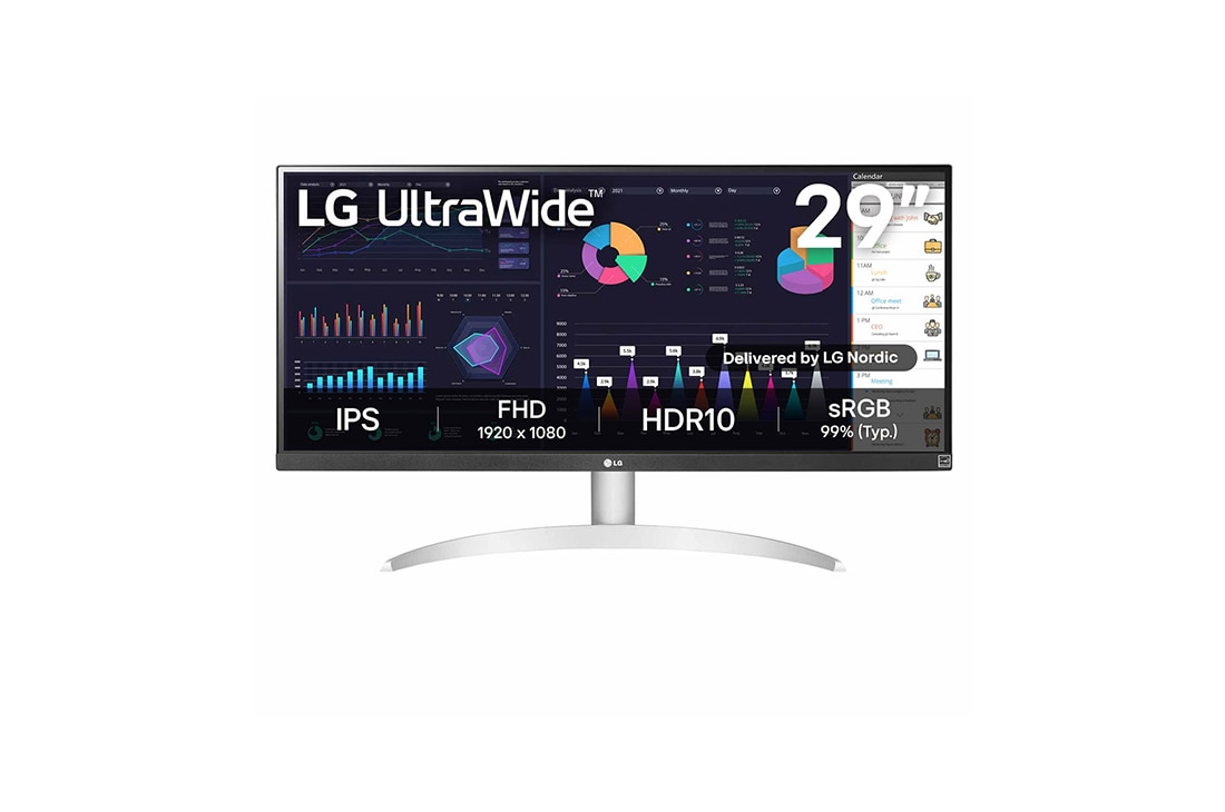 LG 29'' 21:9 UltraWide? Full HD IPS-skjerm med AMD FreeSync?, visning forfra, 29WQ600-W