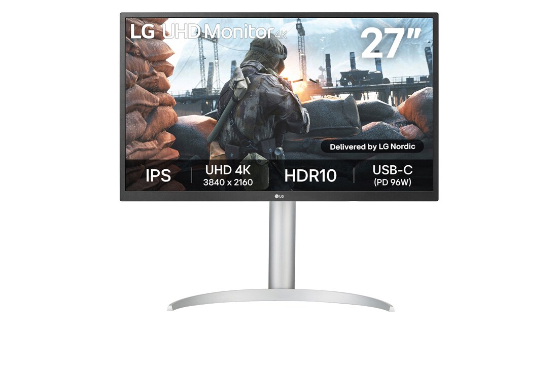 LG 27-tommers UHD 4K (3840x2160) IPS-skjerm med USB Type-C?, visning forfra, 27UP550P-W