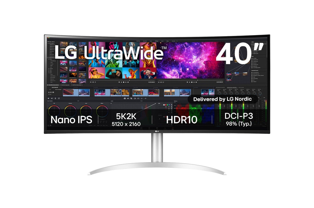 LG 39,7” Curved UltraWide? 5K2K Nano IPS-skjerm, visning forfra, 40WP95CP-W