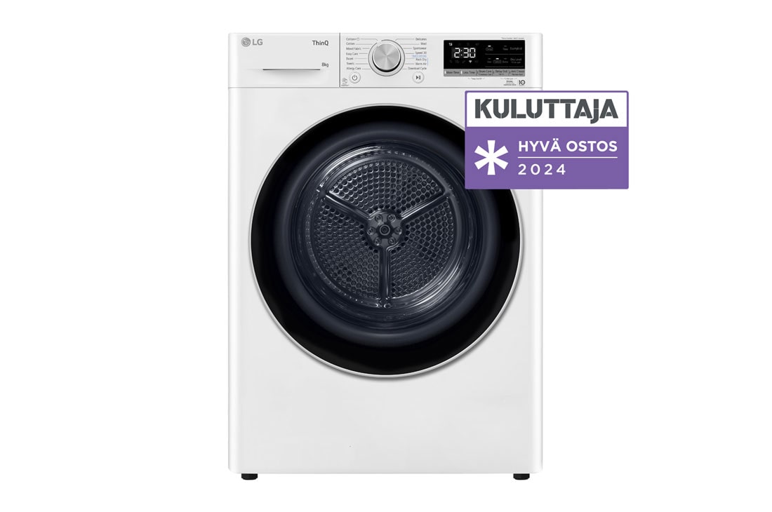 LG 8-kg DUAL Inverter Heat Pump? T?rketrommel med Eco Hybrid? og Varmepumpeteknologi, Front, RH80V9AV7N