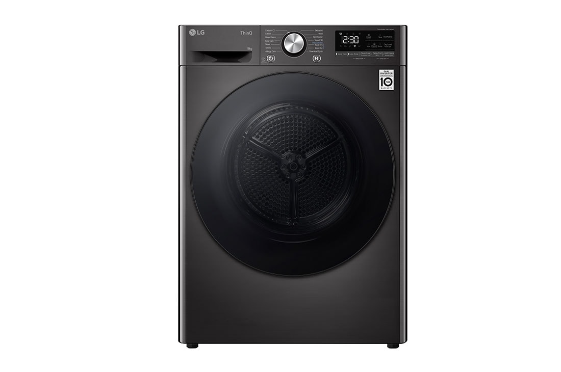 LG Sort 9-kg DUAL Inverter Heat Pump? T?rketrommel med Eco Hybrid?og Varmepumpeteknologi , Front view, RV9DN903P