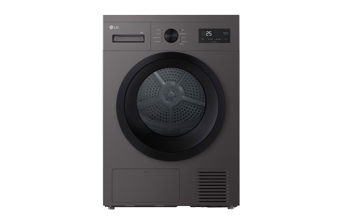 LG 8 kg T?rketrommel (Dark Silver) - Energiklasse D/A++ med Heat Pump, front view, RHA1008NDK