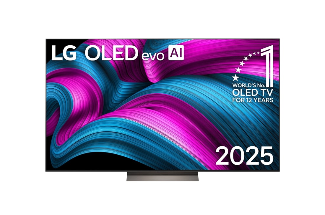 LG 77 -tommers LG OLED evo AI C5E 4K Smart TV 2025, Visning forfra av LG OLED evo AI C5E 4K Smart TV. 12 ?r som nummer én OLED-emblem og LG OLED evo AI 2025 logoer ses p? skjermen., OLED77C5ELB