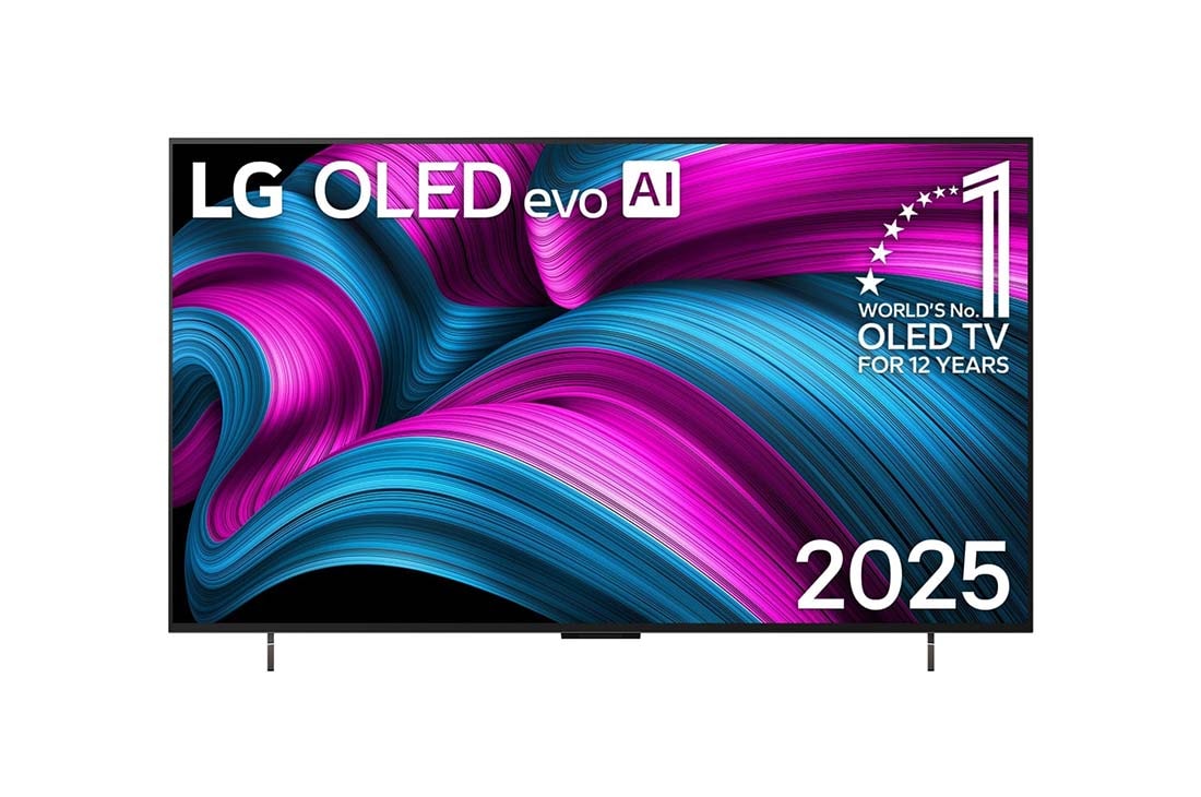 LG 42 -tommers LG OLED evo AI C5E 4K Smart TV 2025, Visning forfra av LG OLED evo AI C5E 4K Smart TV. 12 ?r som nummer én OLED-emblem og LG OLED evo AI 2025 logoer ses p? skjermen., OLED42C5ELB