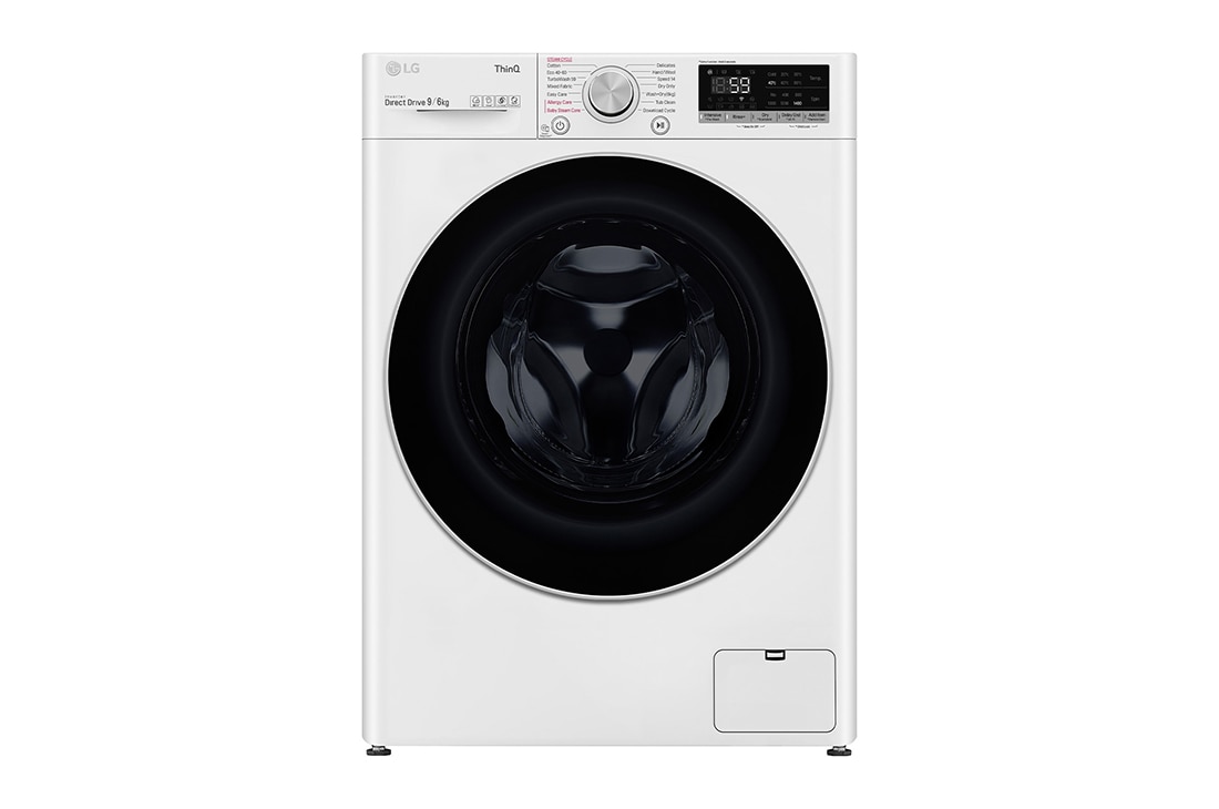 LG 9 kg / 6 kg Kombinert vaskemaskin/t?rketrommel(Hvit) - Steam, Energiklasse E, TurboWash?, AI DD?, Smart Diagnosis? med Wi-Fi, P4AQVH1WE