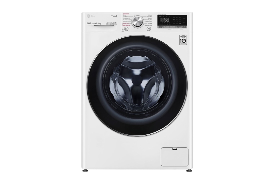 LG 9 kg / 6 kg Kombinert vaskemaskin/t?rketrommel(Hvit) - Energiklasse E, Steam?, TurboWash? , Smart Diagnosis med Wi-fi, W4DV709H1W