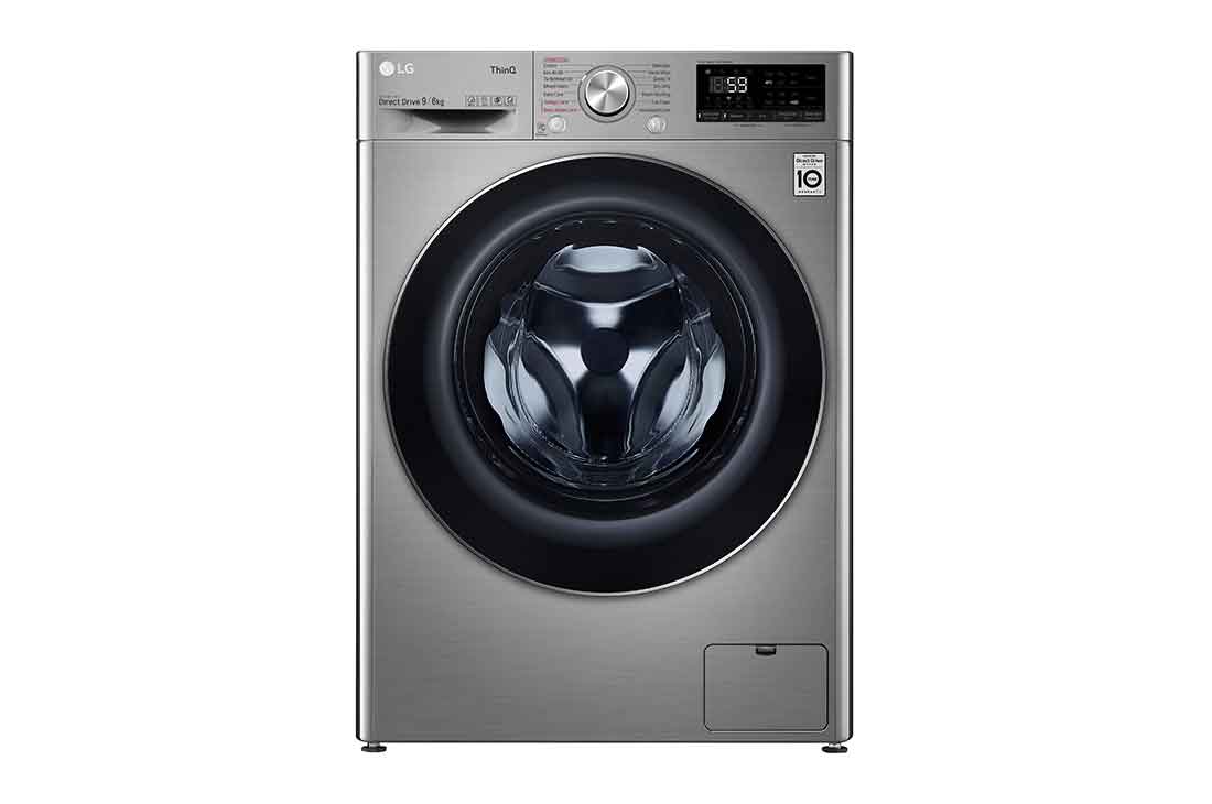 LG 9 kg / 6 kg Kombinert vaskemaskin/t?rketrommel(Stainless Silver) - Steam, Energiklasse E, TurboWash?, AI DD?, Smart Diagnosis? med Wi-Fi, P4AQVH1VE, P4AQVH1VE