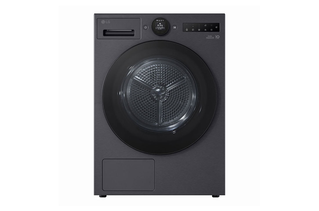 LG  9 kg T?rketrommel (Essence Black) - Energiklasse A+++, LCD-panel, DUAL Inverter Heat Pump? og Smart Diagnosis? med Wi-Fi, front view, RHX7009TBB