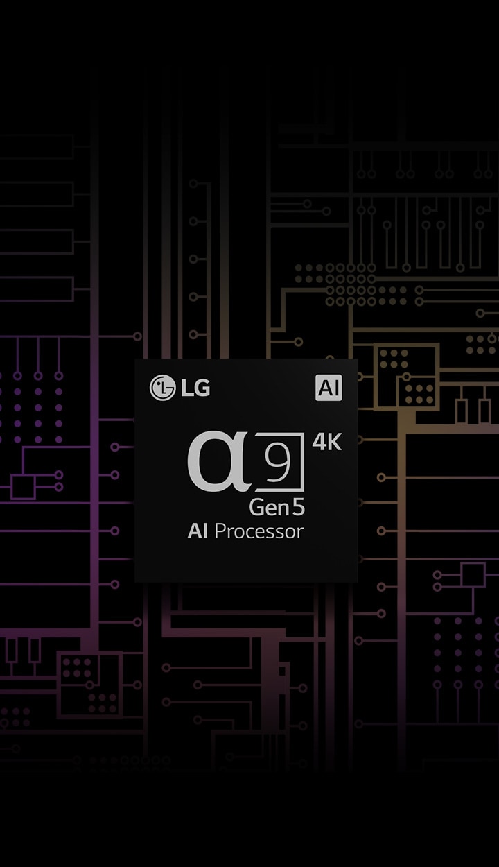 Et bilde av 4K a9 Gen 5-prosessoren med AI har en svart og hvit bakgrunn som forvandles til farger