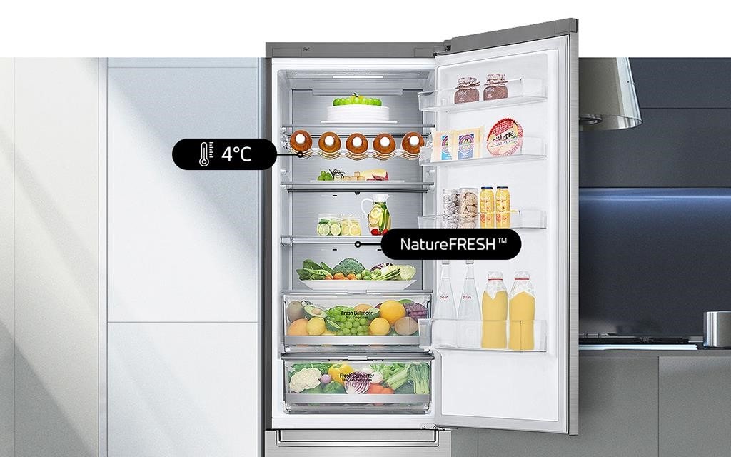 As gavetas especiais facilitam o armazenamento de alimentos com um frigorífico LG.