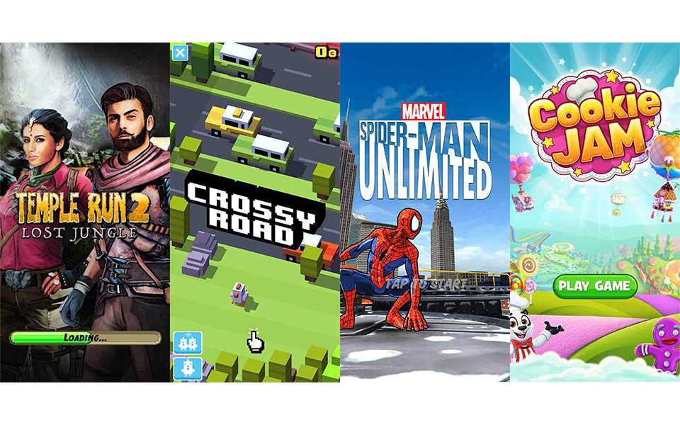 A screen shot of different smartphone game images