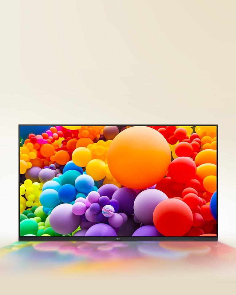 Imagine cu baloane ?n culori diferite afi?ate pe televizorul LG UHD.