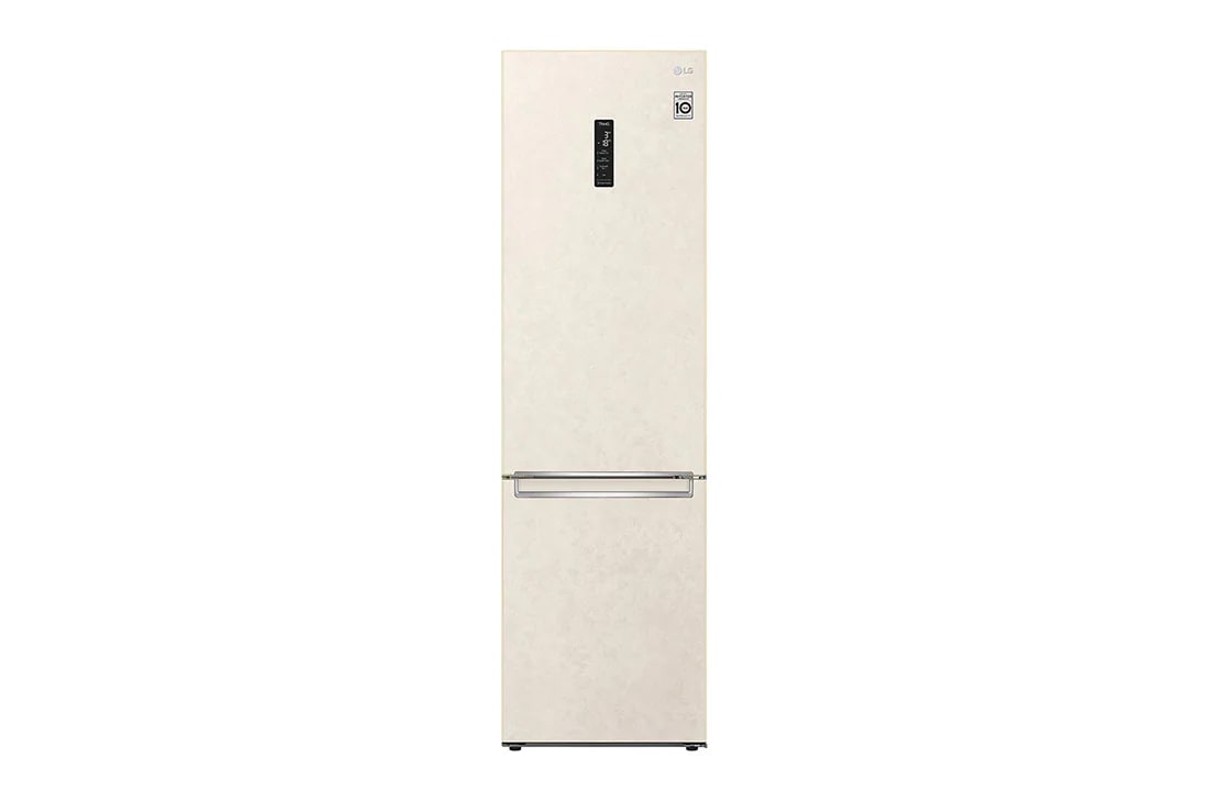 LG Combin? frigorific? | Clasa E | 384 L | Total No Frost | Compresor Smart Inverter 10 ani Garan?ie | Door Cooling | ThinQ? | Bej, Front View, GBB62SEHMN