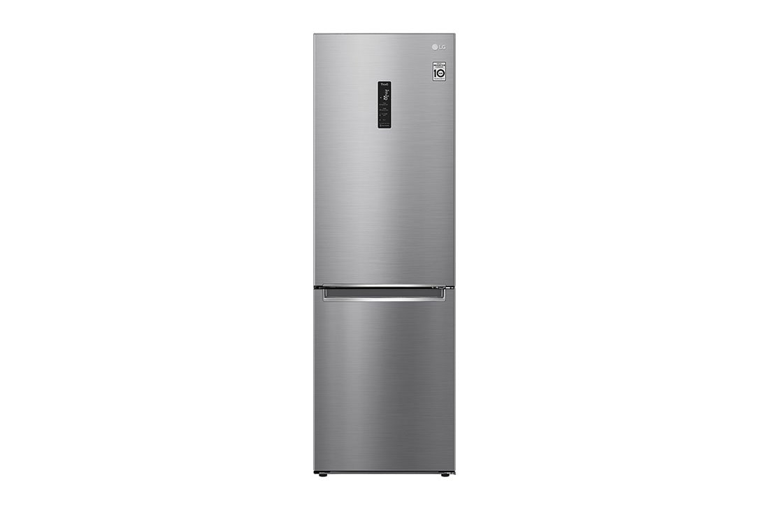 LG Combin? frigorific? | Clasa E | 341 L | Total No Frost | Compresor Smart Inverter 10 ani Garan?ie | DoorCooling? | ThinQ? | Gri metalizat, Front View, GBB61PZHMN