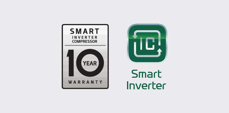 Garan?ia de 10 ani pentru sigla compresorului inverter inteligent se afl? lang? sigla Smart Inverter.