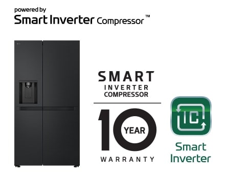 Imaginea produsului cu logo-ul Smart Inverter Compressor? ?i logo-ul garan?iei de 10 ani.
