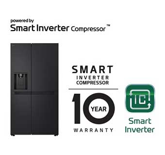 Imaginea produsului cu logo-ul Smart Inverter Compressor? ?i logo-ul garan?iei de 10 ani.
