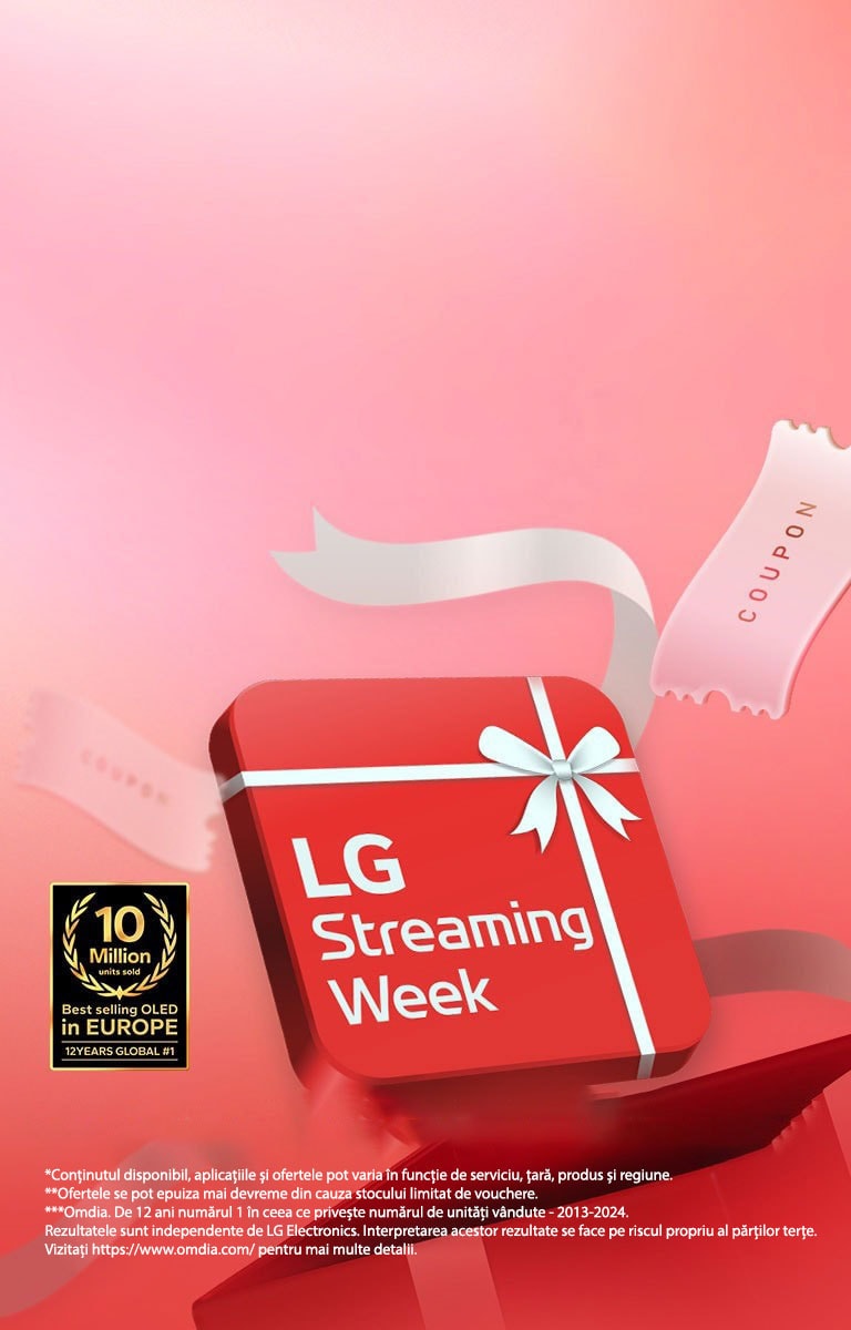 O cutie ro?ie este plasat? cu textul ?LG Streaming Week” pe ea.