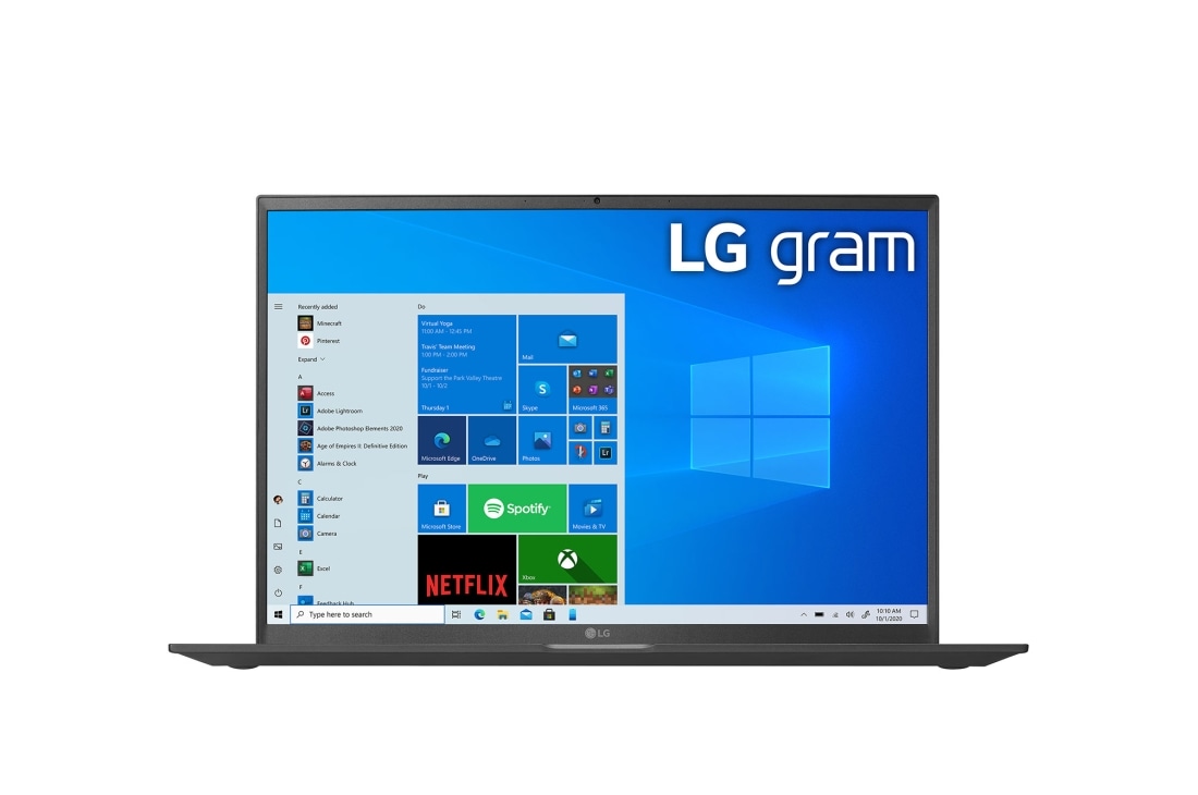LG gram ultra-u?or, cu ecran de 17'' IPS 16:10  ?i platform? Intel? Evo?, Vedere frontal?, 17Z90P-G.AA55H1