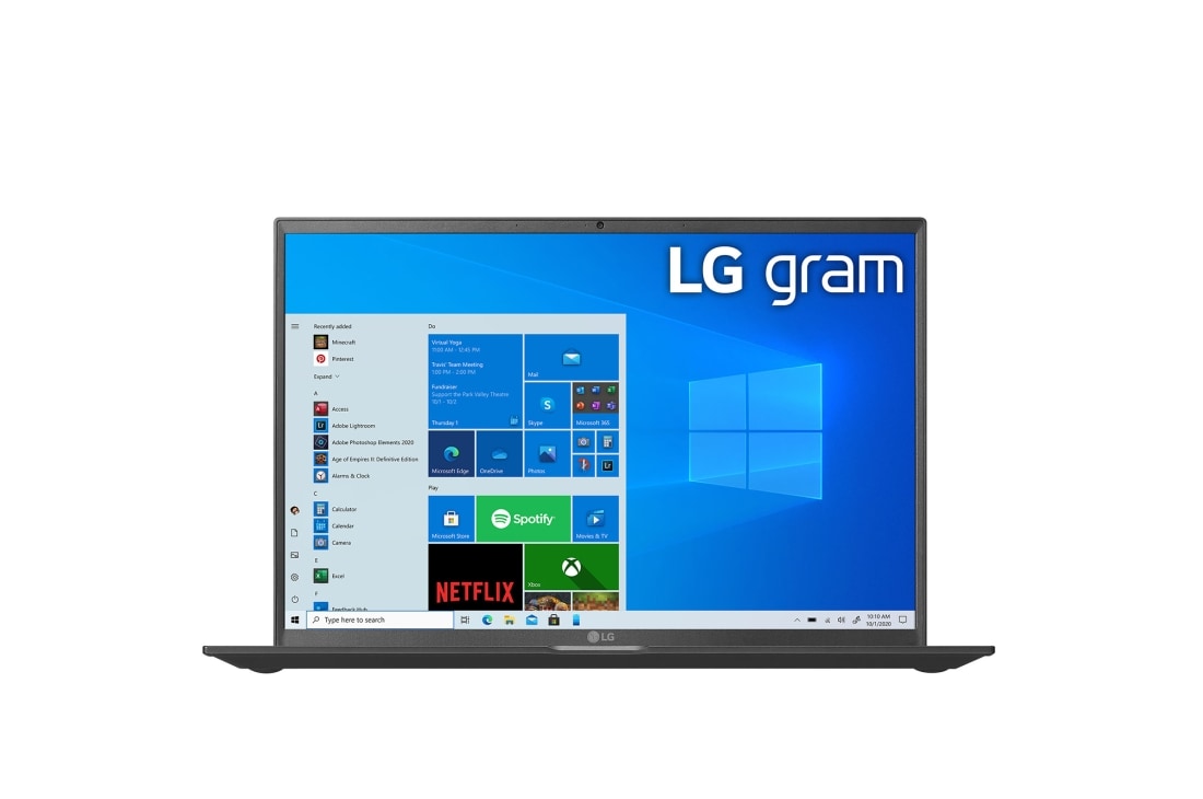 LG gram ultra-u?or, cu ecran IPS de 14'' 16:10  ?i platform? Intel? Evo?, Vedere frontal?, 14Z90P-G.AR51H1