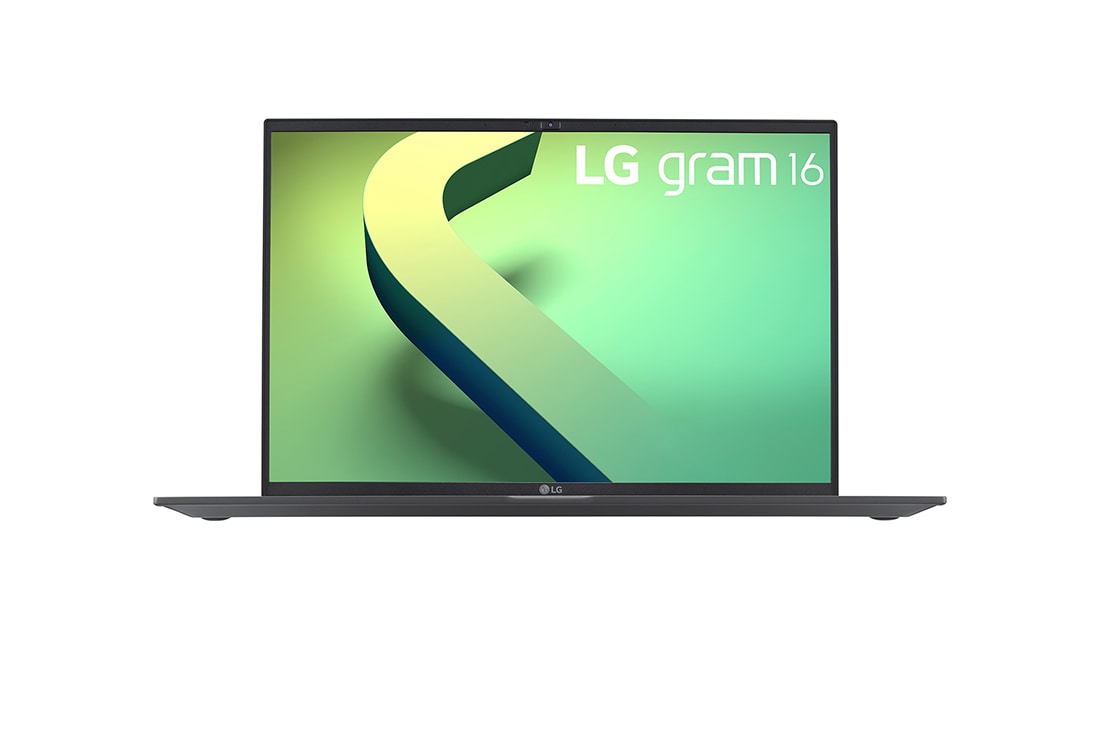 LG gram de 16” ultra-u?or cu 16:10 IPS afi?aj anti-reflex ?i procesor Intel? Evo de a 12-a genera?ie, vedere frontal?, 16Z90Q-G