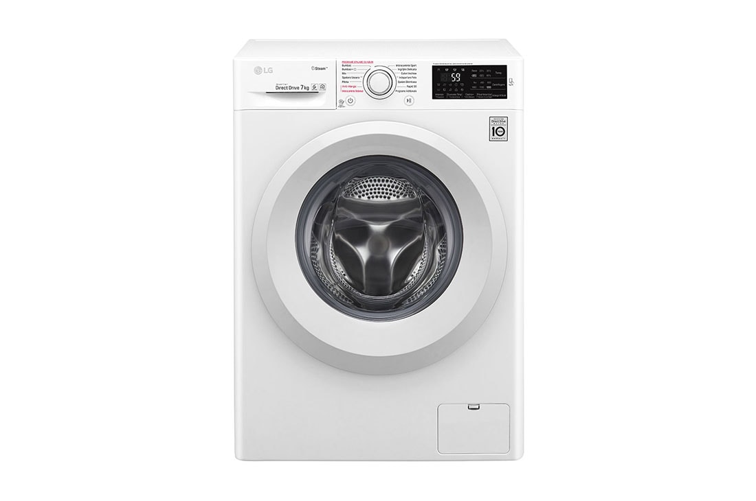 LG Ma?in? de sp?lat LG Slim | 7kg sp?lare | 6 Motion Direct Drive? 10 ani garan?ie | Clasa A+++ | Steam?| ThinQ | Alb, F2J5HY3W