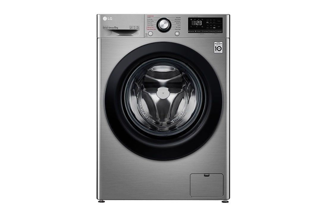 LG Ma?in? de sp?lat LG AI DD | 8Kg sp?lare | AI Direct Drive 10 ani garan?ie | Clasa C |Steam? | SmartDiagnosis? | Argintiu, Front view, F4WV308S6TE