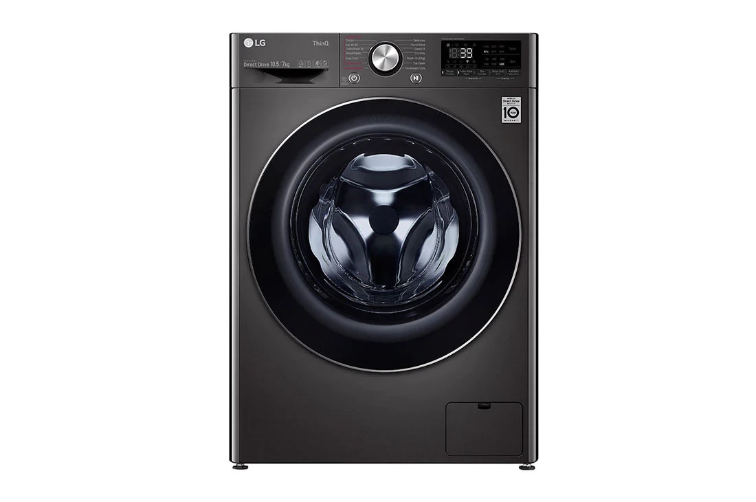 LG Ma?in? de sp?lat cu usc?tor | 10.5Kg sp?lare/7Kg uscare | 1400 rpm | AI Direct Drive? | Clasa A ciclu sp?lare / Clasa E ciclu sp?lare + uscare | Steam? | ThinQ? | TurboWash? | Gri ?nchis, Front view, F4DV710S2SE