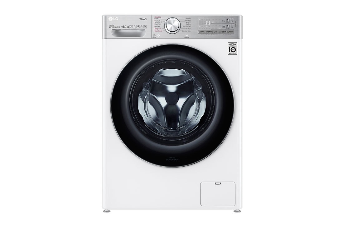 LG Ma?in? de sp?lat cu usc?tor | 10,5kg sp?lare/ 7kg uscare | 1400 rpm | AI Direct Drive? | ezDispense?|  Steam+? |  TurboWash?39 | Alb, front image, F4DV910H2EA