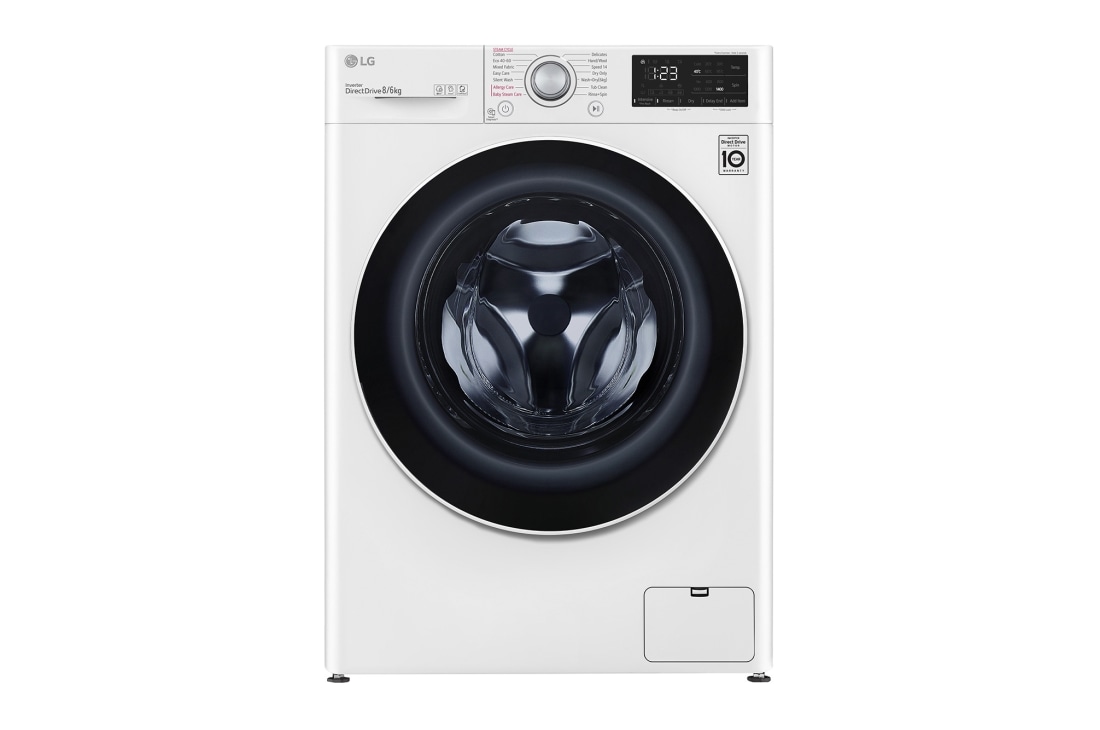LG Ma?in? de sp?lat cu usc?tor | 8Kg sp?lare/6Kg uscare | 1400 rpm | AI Direct Drive? | Clasa B ciclu sp?lare / Clasa E ciclu sp?lare + uscare | Smart Diagnosis? | Steam? | Alb, Front_slim, F4DV328S0U