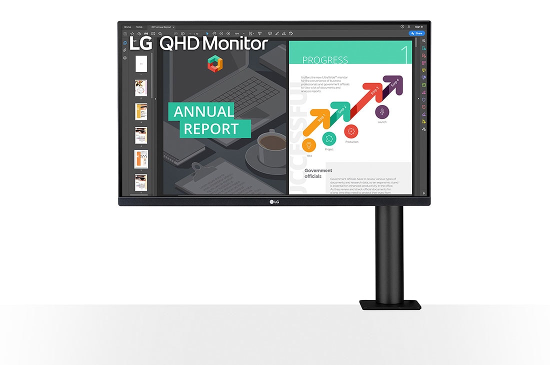 LG Monitor IPS QHD Ergo IPS de 27'' cu USB Type-C?, Vedere frontal? cu bra?ul monitorului ?n partea dreapt?, 27QN880-B