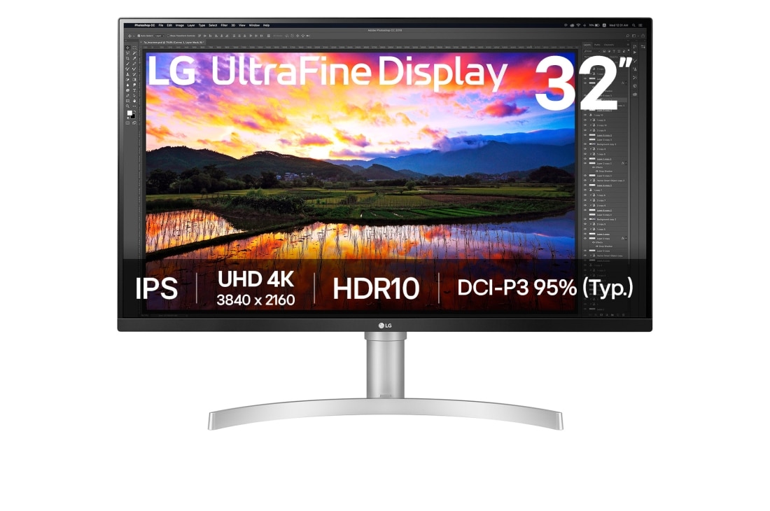 LG Monitor UltraFine? IPS 4K UHD de 32'' HDR10, Front view, 32UN650K-W
