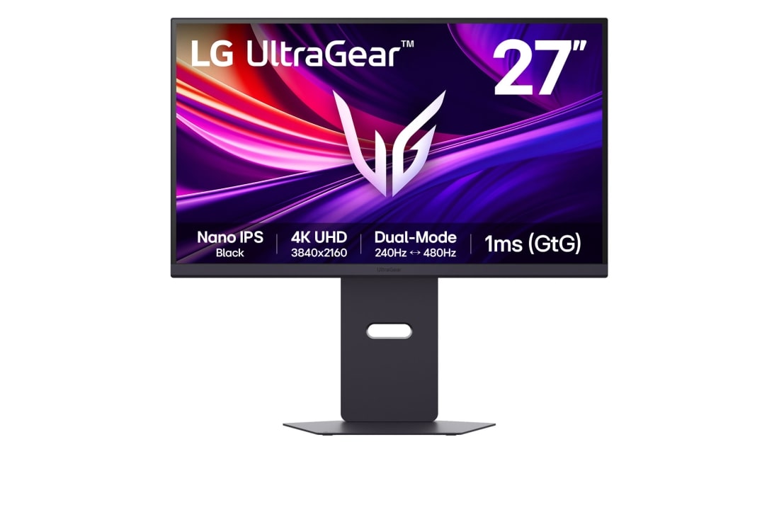 LG Monitor pentru gaming LG UltraGear? 27 inci, 240Hz UHD 4K Nano IPS Black | 1ms (GtG), DP 2.1, DisplayHDR 600, front view, 27G850A-B