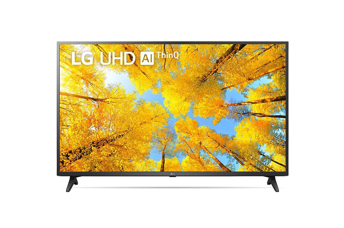 LG Televizor UHD 4 K | 65 inch | ThinQ AI, Vedere frontal? a televizorului LG UHD cu imaginea continu? ?i sigla produsului aprins?, 65UQ75003LF