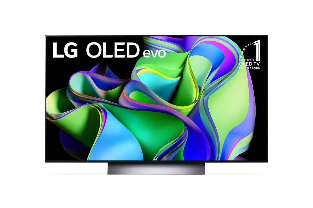 LG OLED evo C3 de 48'', Vedere frontal? cu LG OLED evo ?i emblema Produsul OLED nr. 1 timp de 11 ani pe ecran., OLED48C31LA