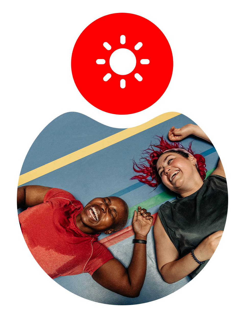 Two sweaty individuals laying down for a rest