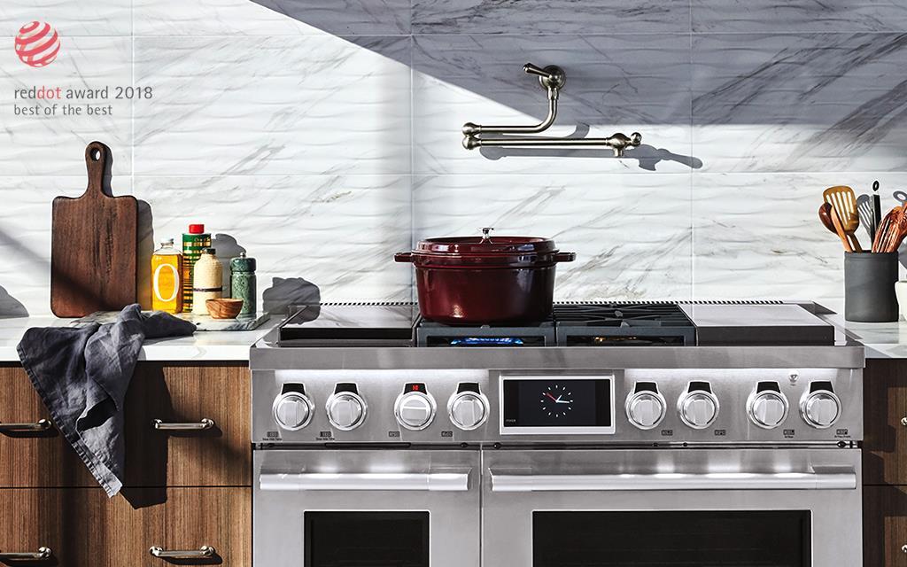 An image of kitchen with lg signature kitchen suite dual fuel pro range.
