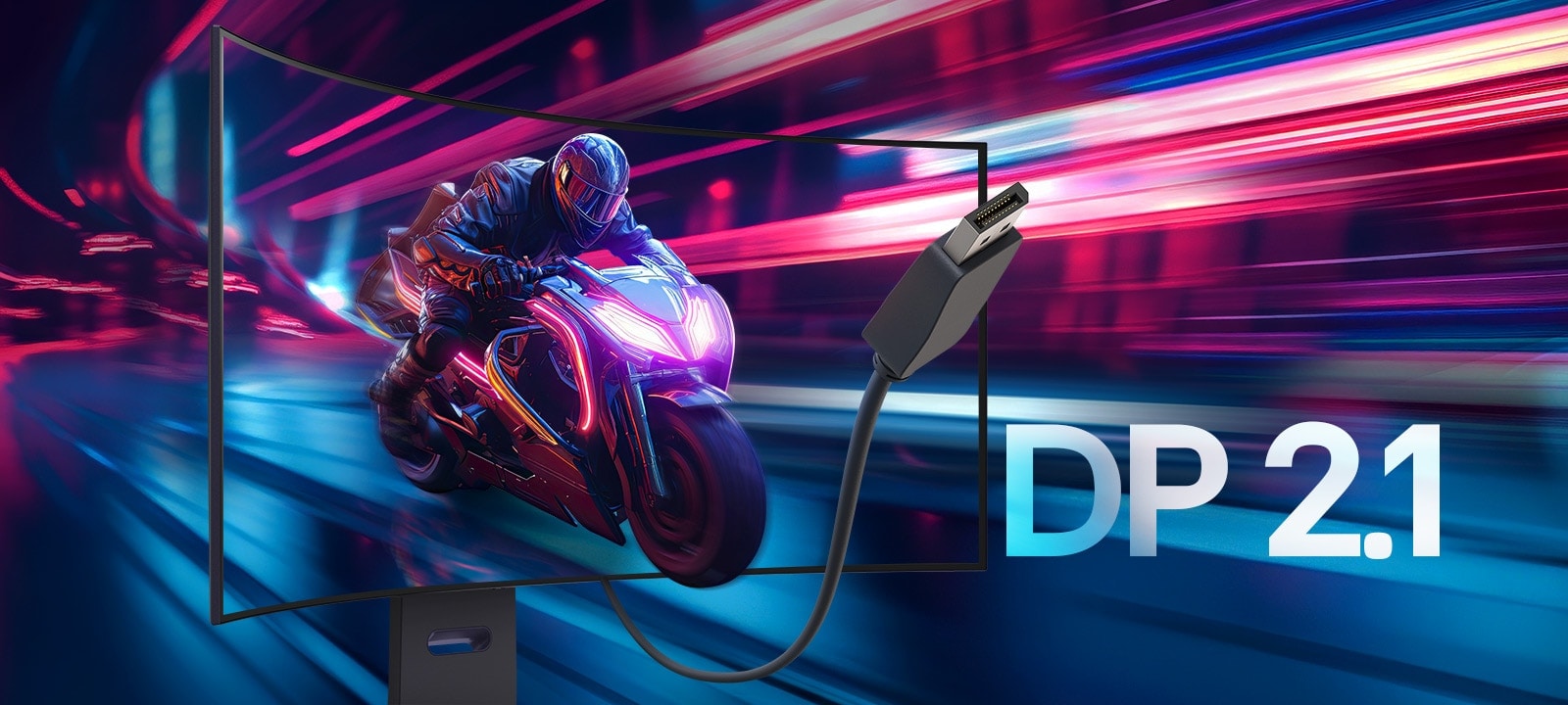 Motocikl u pokretu s priklju?enim kablom DisplayPort 2.1.