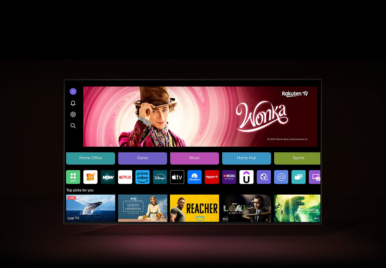 Po?etni ekran za streaming prikazuje sve aplikacije, kategorije i preporu?eni sadr?aj.