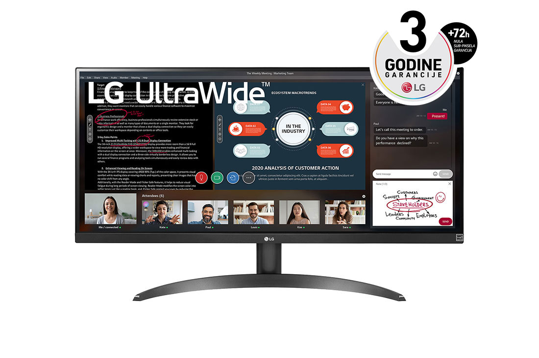 LG 29'' 21:9 FHD IPS UltraWide? monitor s HDR10, prikaz spreda, 29WP500-B