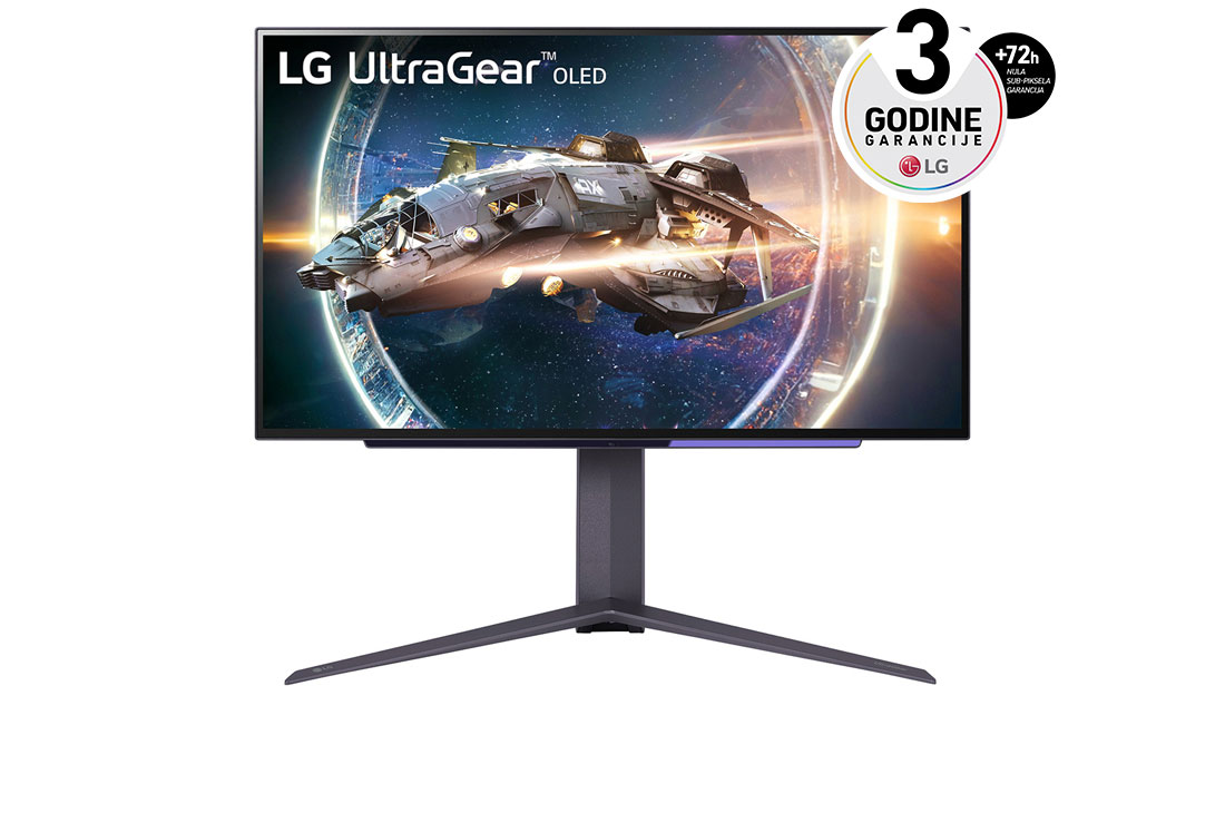LG 27'' UltraGear? OLED QHD Gaming Monitor sa 240Hz brzinom osve?avanja i 0.03ms (GtG) vremenom odziva, prikaz spreda, 27GR95QE-B