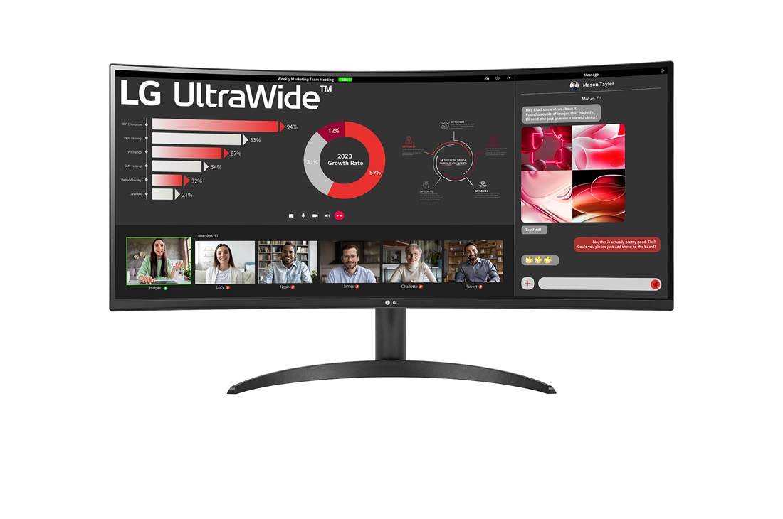 LG 34” UltraWide? 21:9 zakrivljeni VA monitor sa brzinom osve?avanja od 100 Hz, prikaz spreda, 34WR50QC-B