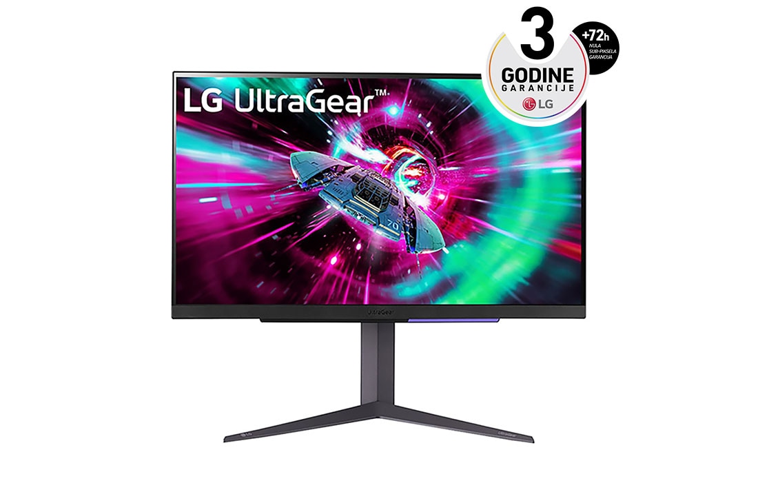 LG 27” UltraGear? 16:9 UHD gejming monitor sa brzinom osve?avanja od 144Hz, prednji prikaz, 27GR93U-B