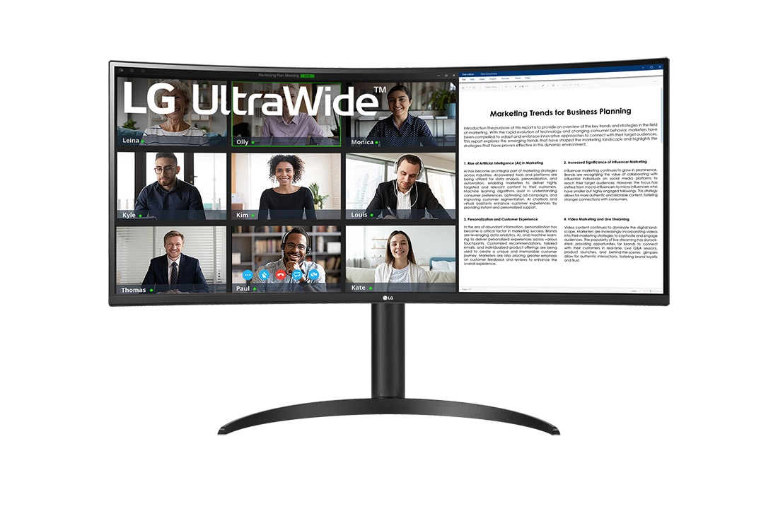 LG 34” UltraWide? 21:9 zakrivljeni VA monitor sa brzinom osve?avanja od 100 Hz, prednji prikaz, 34WR55QC-B