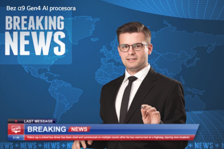 Klizno pore?enje kvaliteta slike reportera koji iznosi najnovije vesti dok je u pozadini mapa sveta.