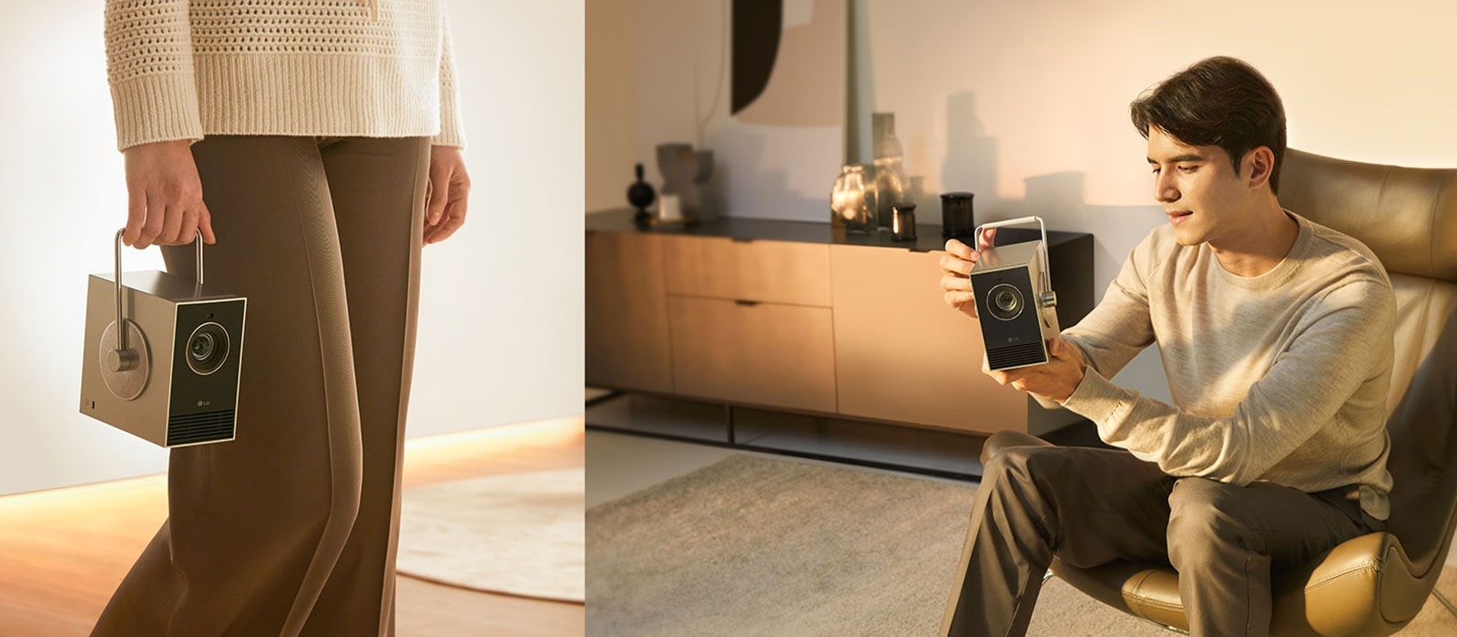 Razne situacije upotrebe projektora LG CineBeam HU710PB – dr?anje i preme?tanje proizvoda, manipulisanje proizvodom.