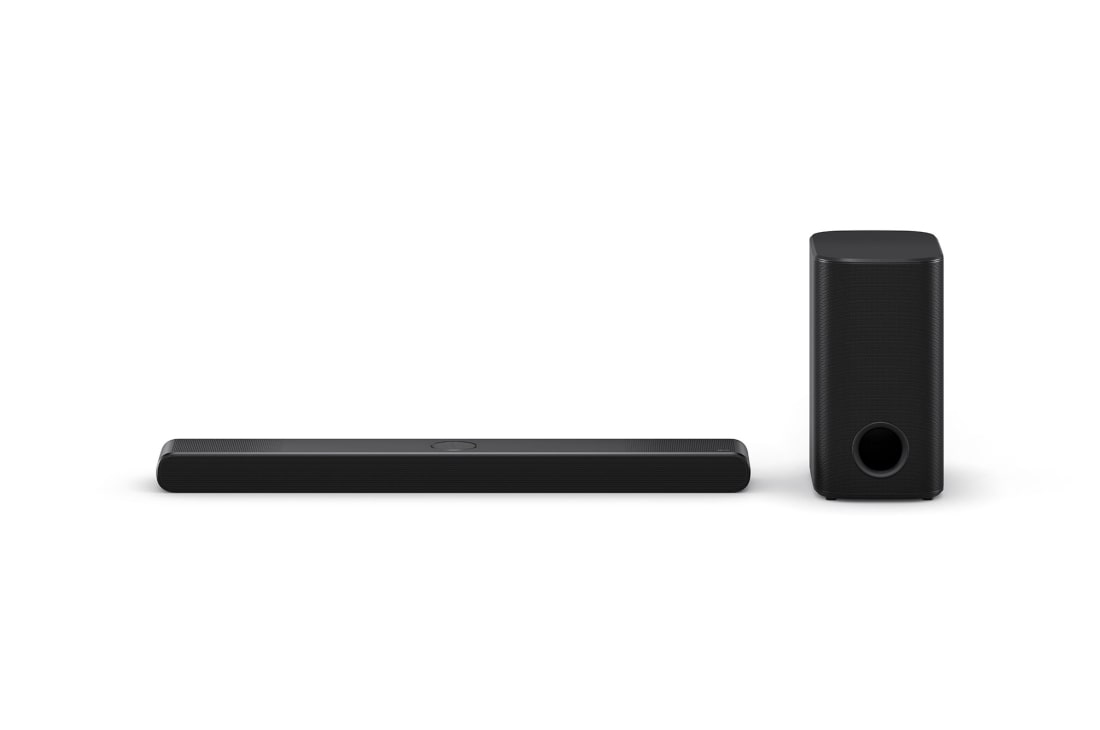 LG Soundbar zvu?nik za TV koji sadr?i Dolby Atmos, 3.1.3-kanalni, S77TY 2024, Prikaz LG Soundbar zvu?nika S77TY i niskotonca spreda, S77TY