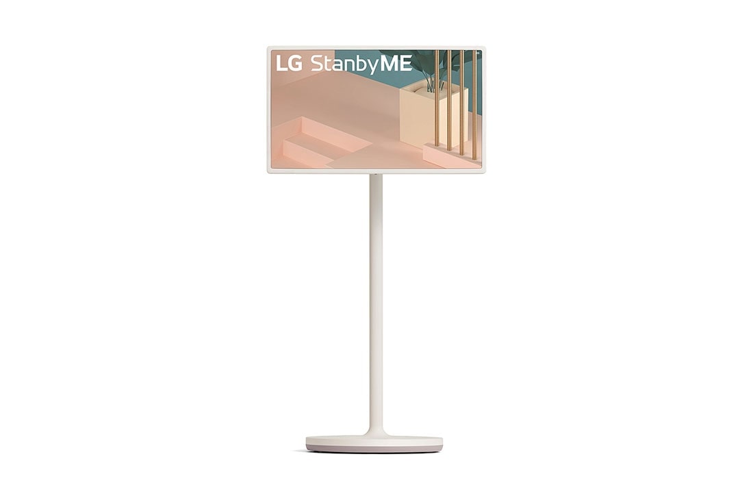LG StanbyME: Va? Lifestyle ekran, Vista frontal del modo horizontal con una imagen de fondo, 27ART10AKPL